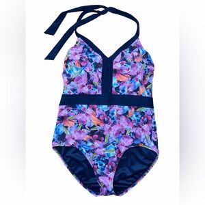Lands End Women's Perfect V-Neck One Piece Swimsuit w/ Tummy Control size 14L
